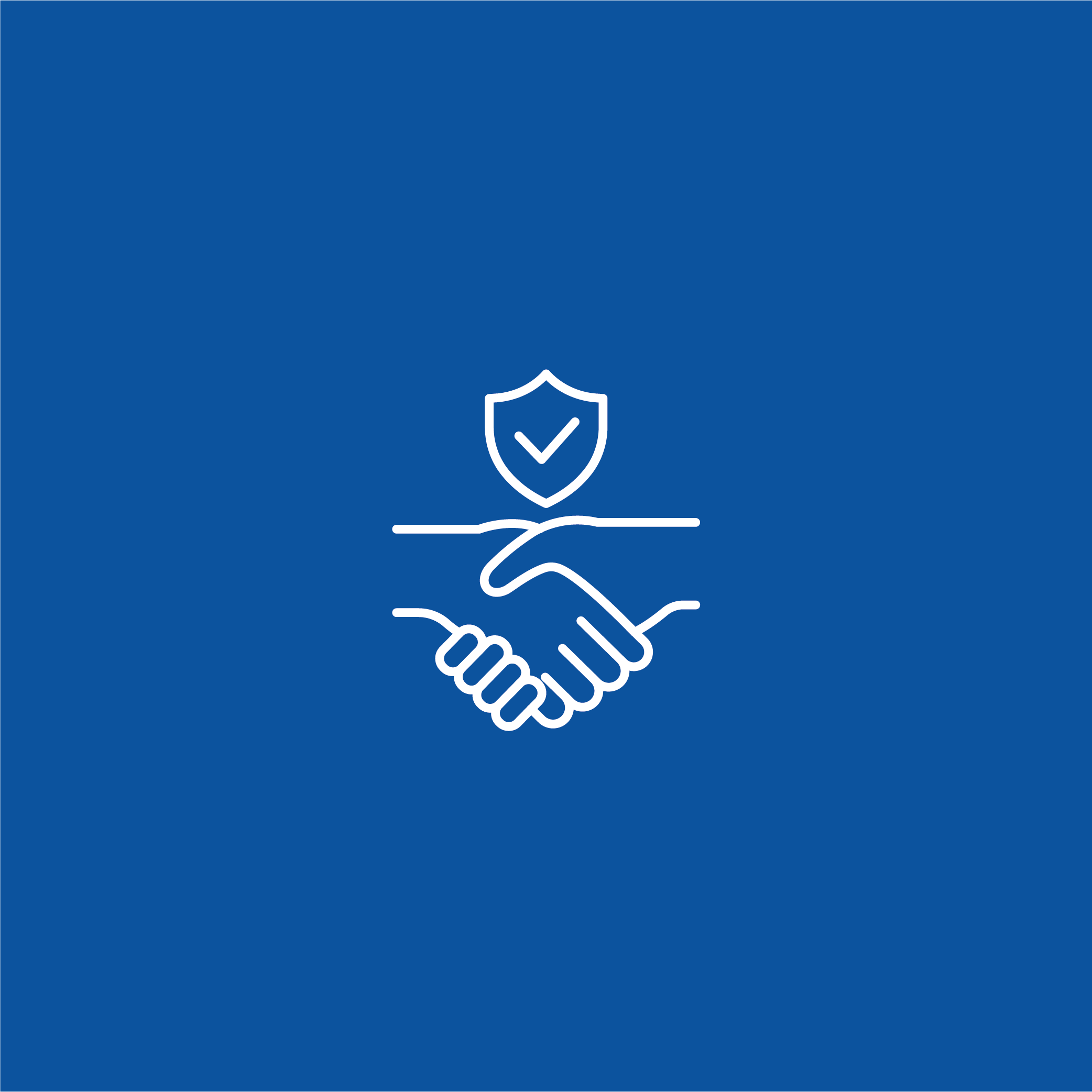 An illustration of a quality seal, with two people shaking hands below it