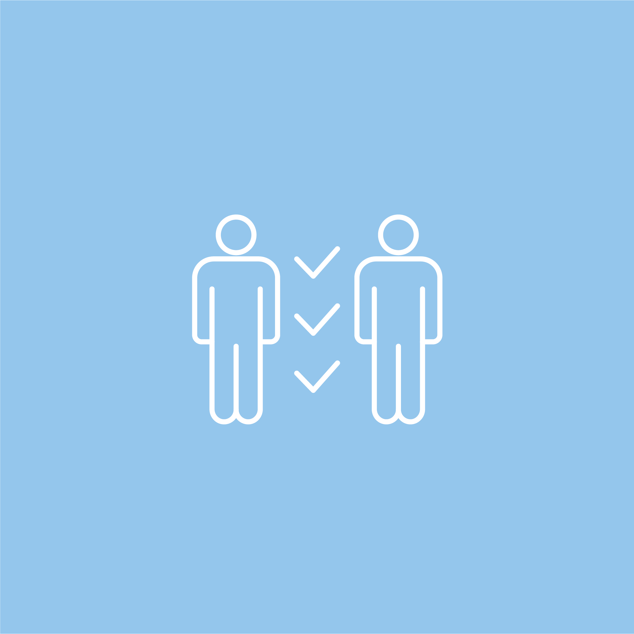 Illustration of two people with three check marks in the middle between them